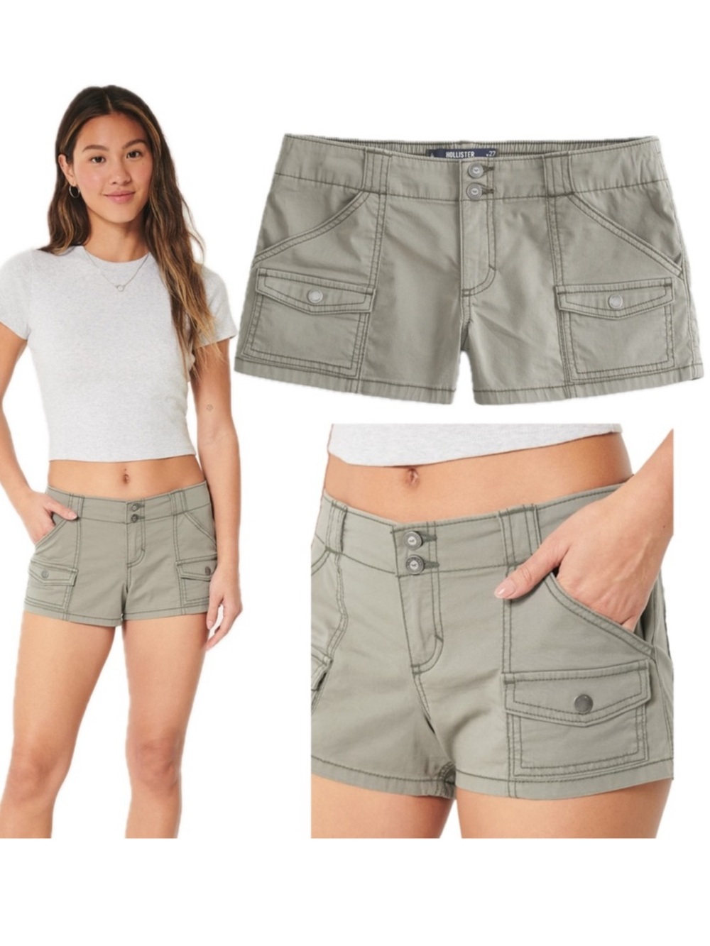 NWT Hollister Green Stretchy Waistband Low Rise Shorts 10
